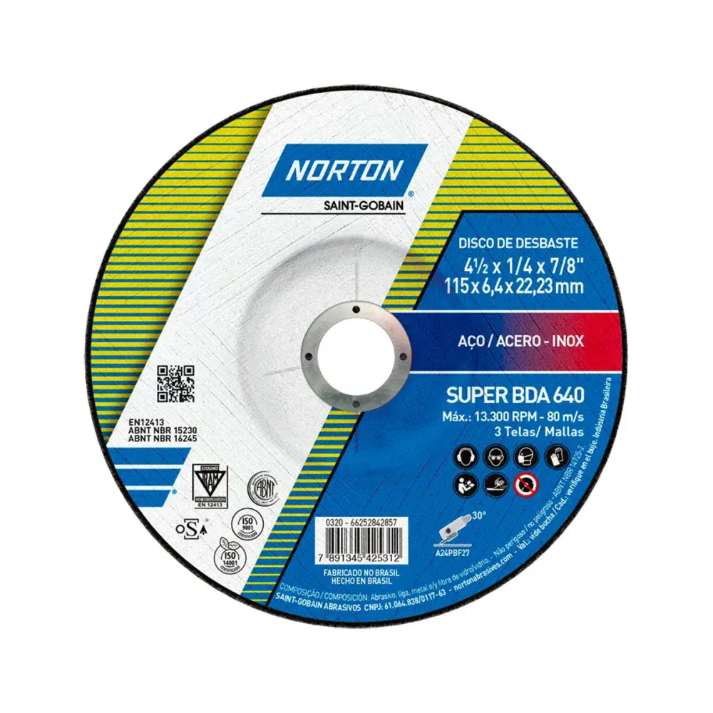 Disco de desbaste super aço bda 640 115X6,4X22,23MM Norton — fotografia de referência