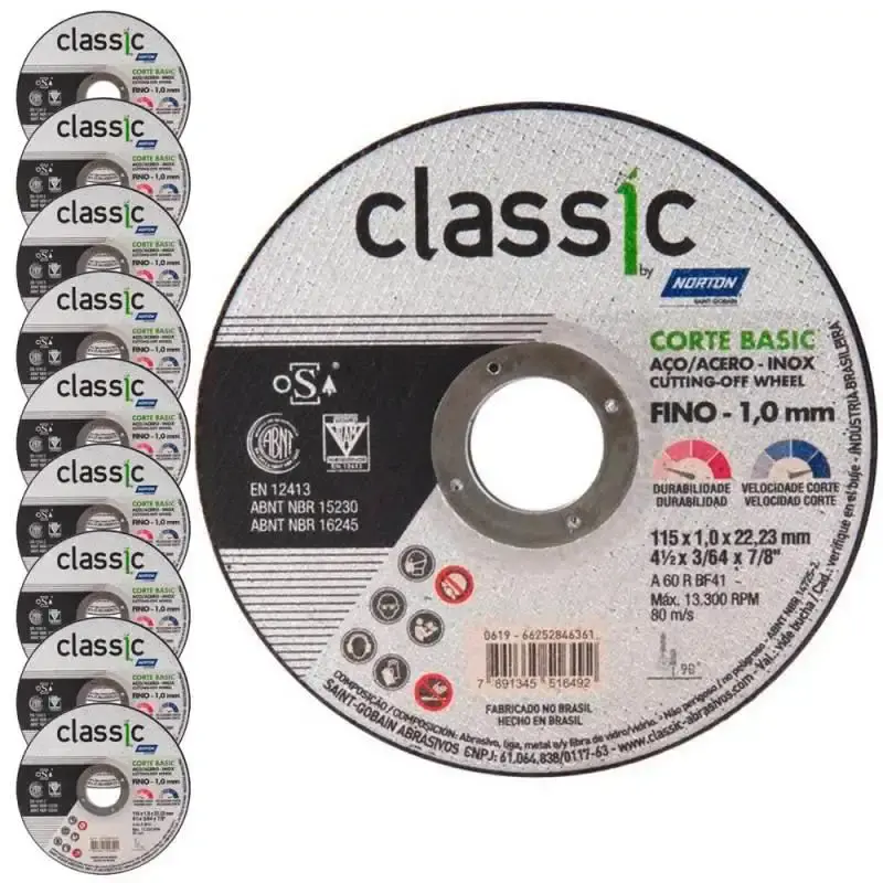 Disco de Corte 4.1/2 POL x 1.0 MM Aço Inox Classic Corte Basic Kit 10 Peças NORTON — fotografia 2