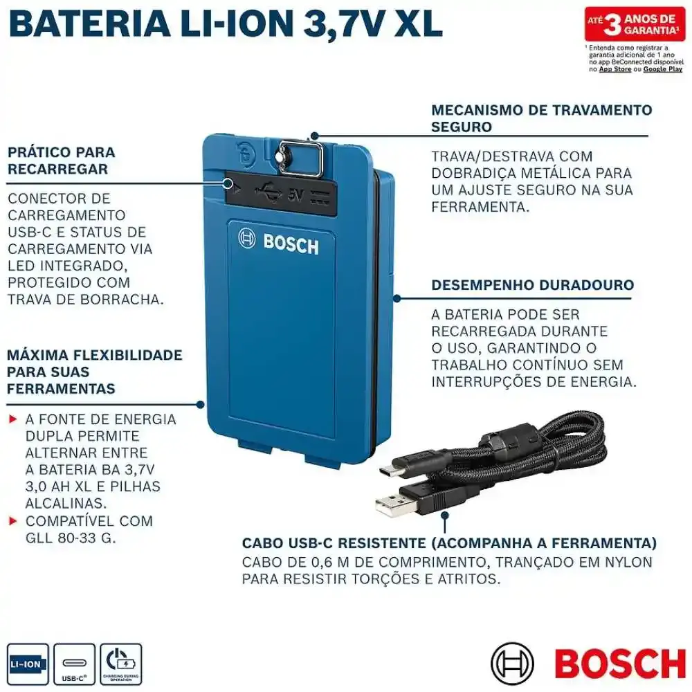 Bateria recarregável 3,7V 1AH para linha de medição Bosch — fotografia 6
