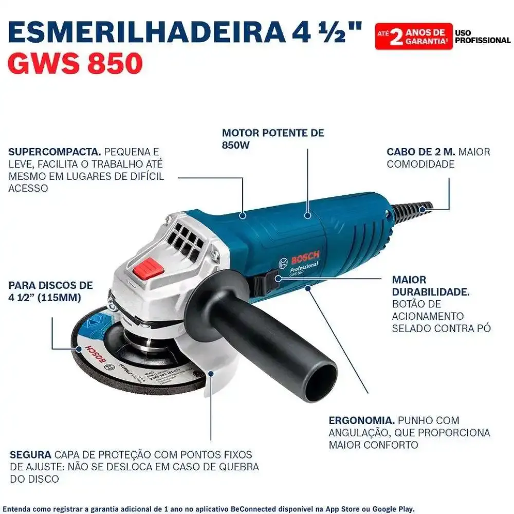Esmerilhadeira angular 4.1/2 POL 850W GWS850 Bosch 110 V — fotografia 6