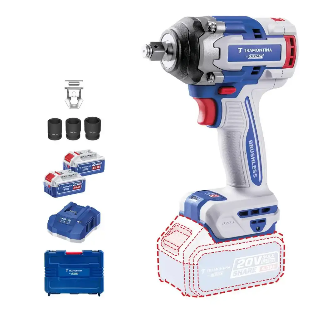 Chave Impacto 1/2POL 20V 500 N.m Brushless 2 baterias 20V 4Ah Carregador Maleta TRAMONTINA — fotografia de referência