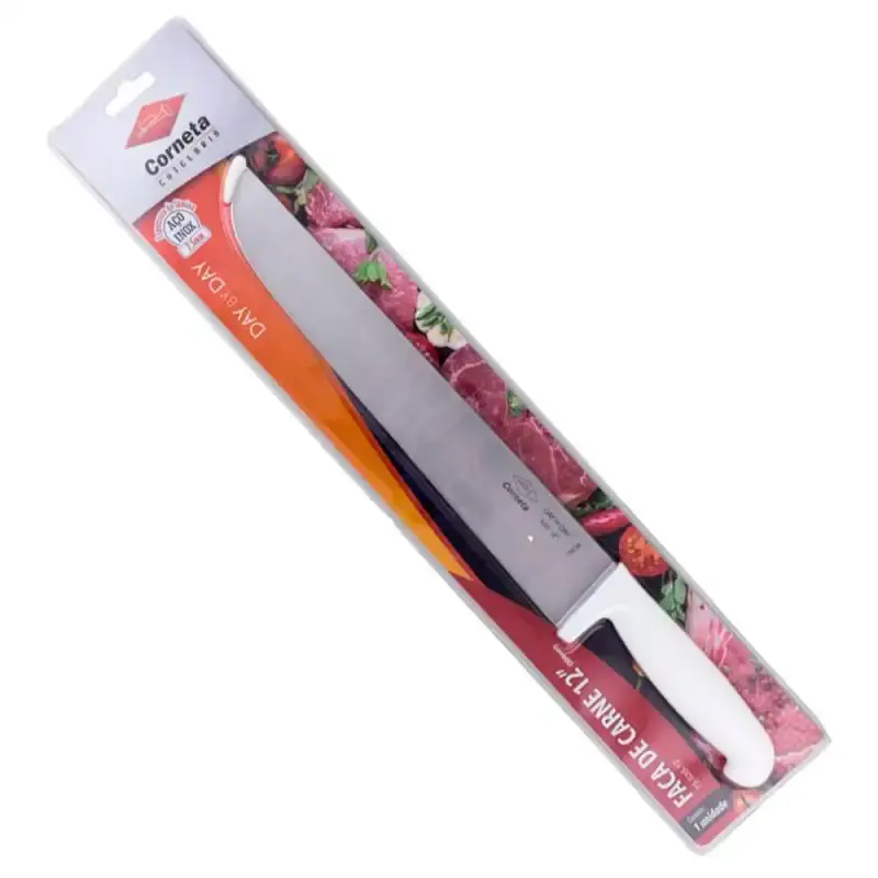 Faca para carne aço inox 12 polegadas 30 CM cabo branco Corneta — fotografia 4