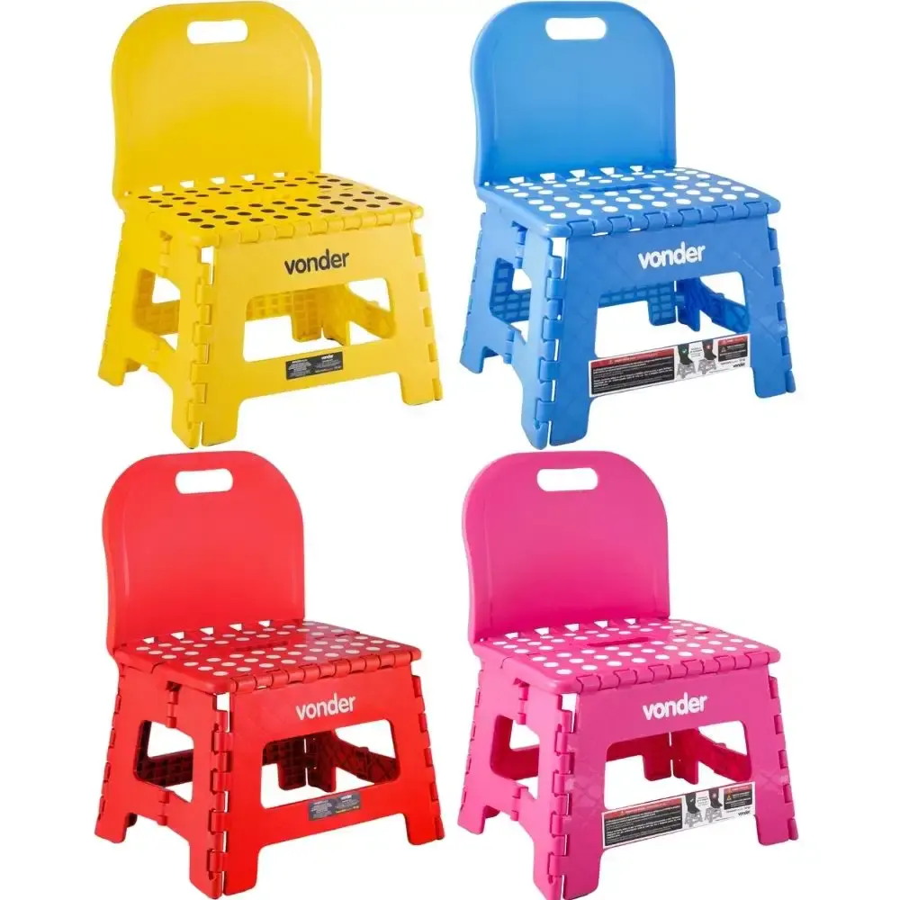 Banqueta plástica dobrável varias cores 22CM com encosto Vonder Amarelo