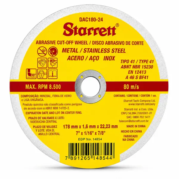 Disco abrasivo de corte fino para aço inox 7 1,6MM Starrett — fotografia 11