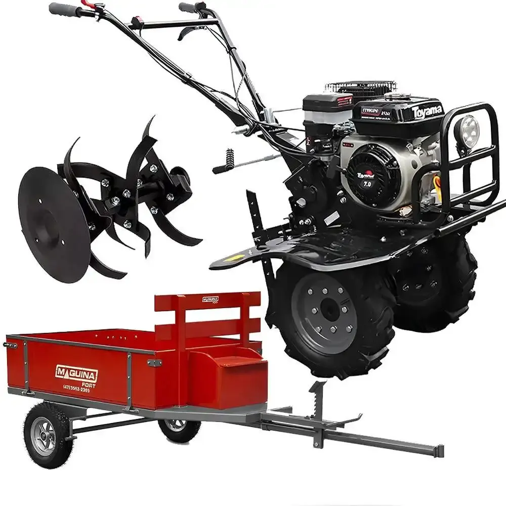 Motocultivador gasolina 7,0 HP 4T 212 CC TT90R-XP-U 701-012 toyama com carreta fixa R-8 máquinafort