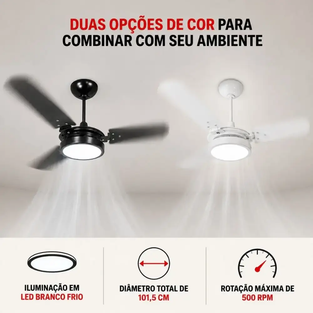 Ventilador de teto ventus 3 pás com LED 6K casa LYS Branco 110 V — fotografia 3