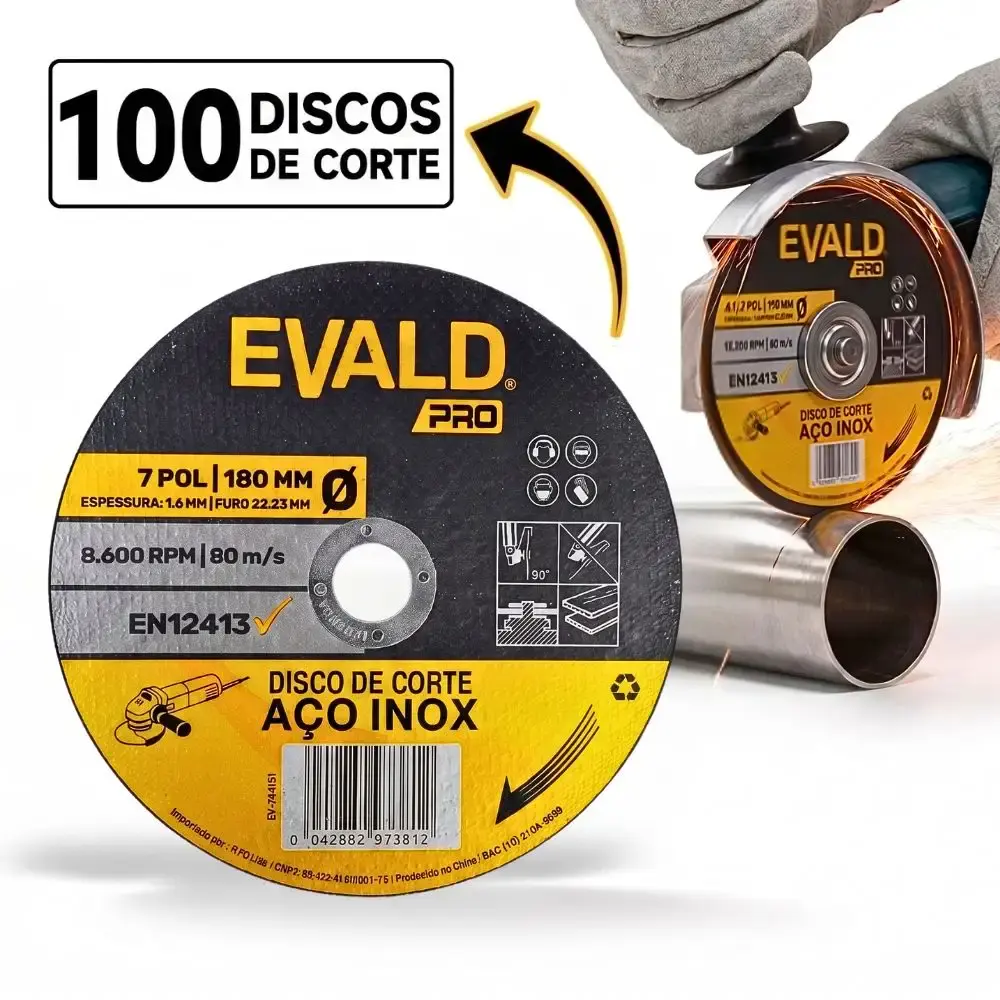 Disco de Corte Inox 100 Unidades 7 POL x 1,6 MM 8.600 RPM EVALD PRO — fotografia 2