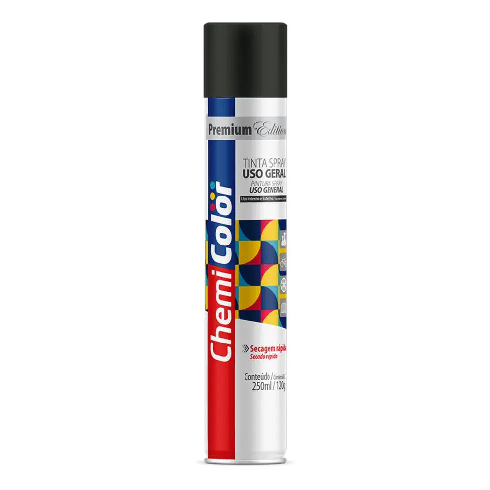 Tinta spray uso geral 250ML/120G preto fosco Chemicolor