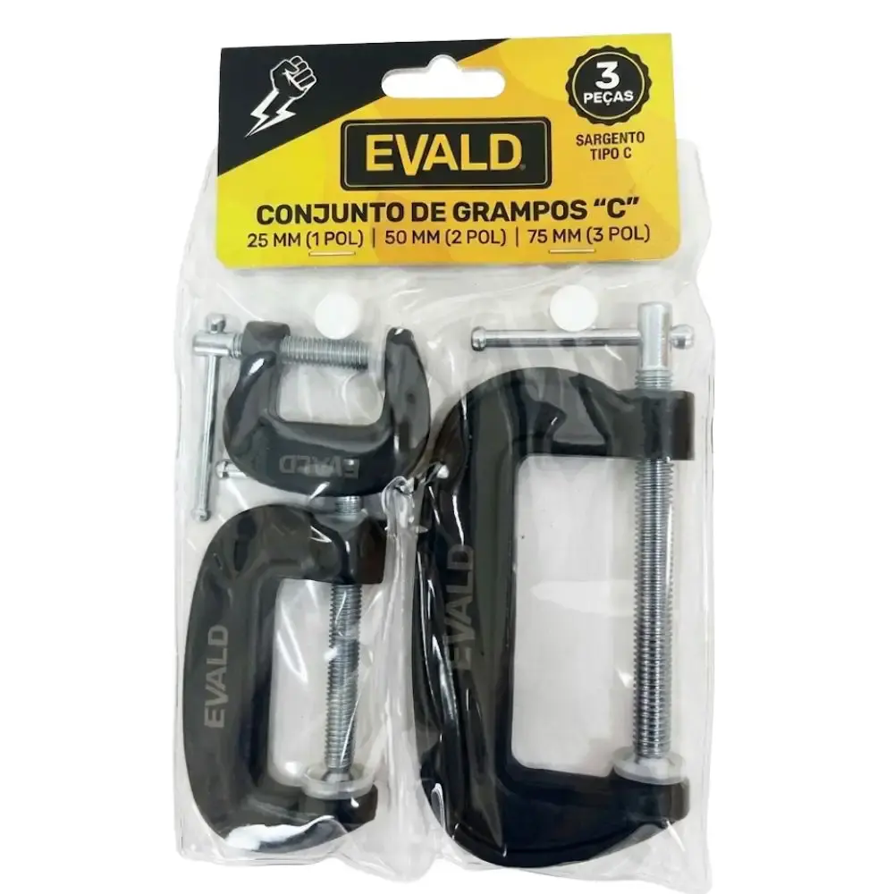 Jogo de grampos sargento tipo c kit com 3 peças Evald — fotografia 2
