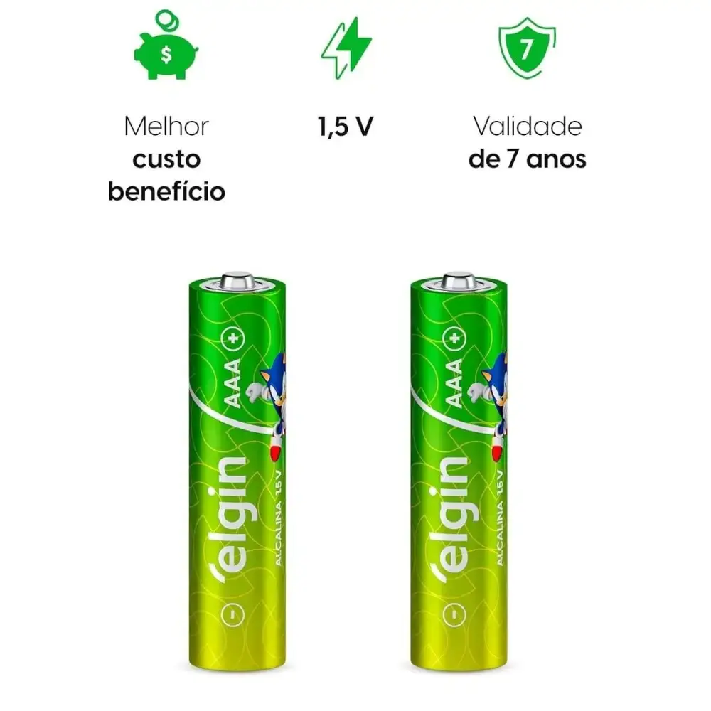 Pilha alcalina tipo palito 1,5V AAA 2 peças Elgin — fotografia 4