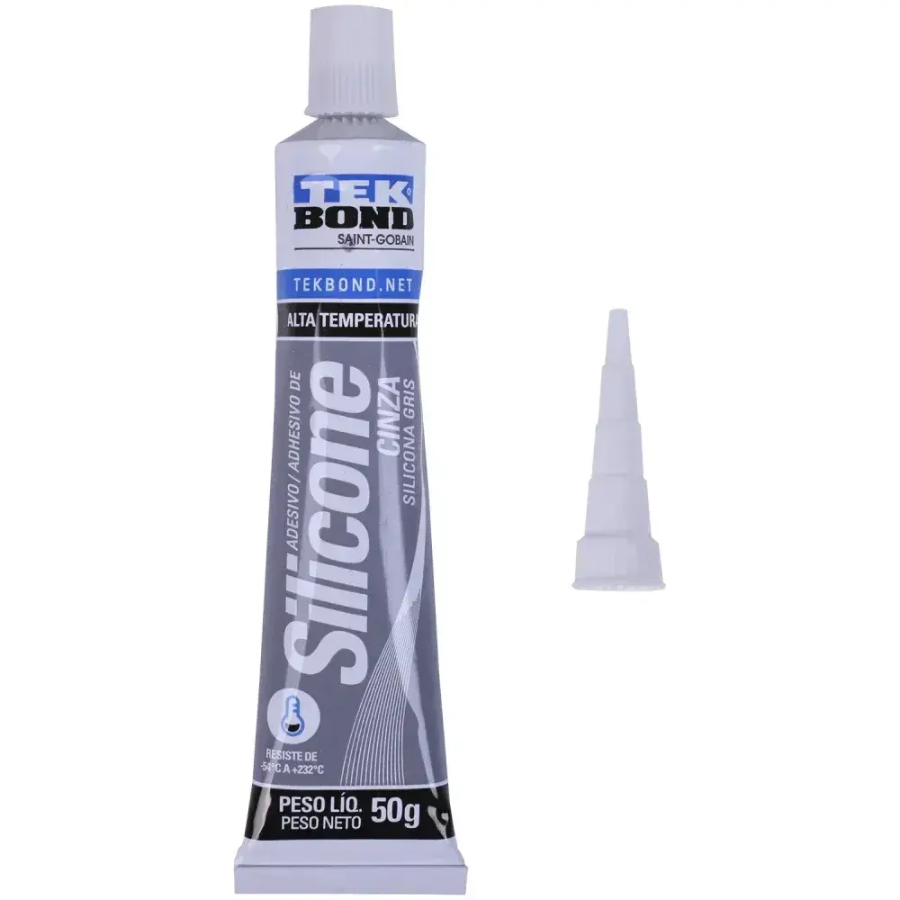 Silicone de alta temperatura cinza blister 50GR Tekbond — fotografia 6