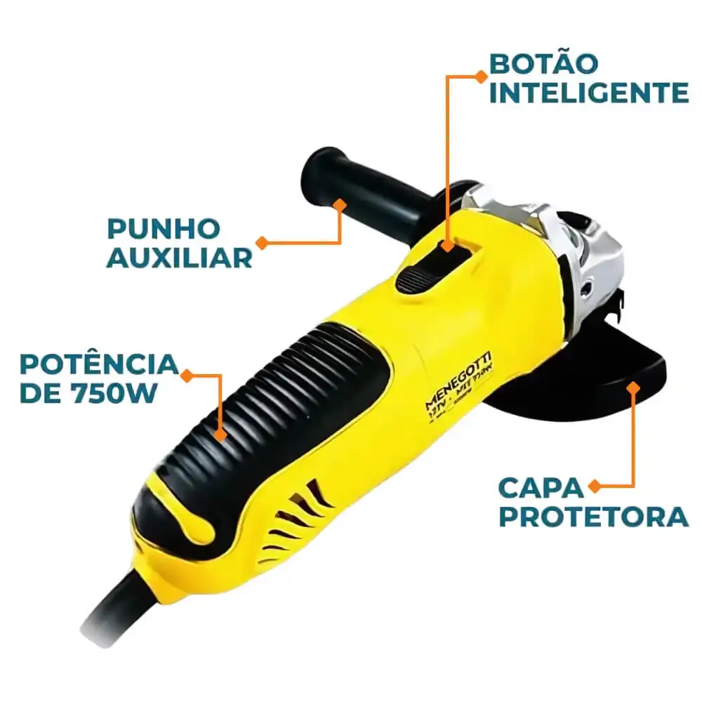 Esmerilhadeira angular 750W 4.1/2 POL MEE-750 Menegotti 110 V — fotografia 7