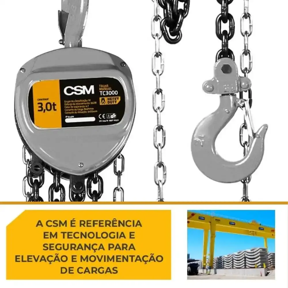 Talha manual de corrente 3 toneladas elevação 12 metros TC3000 CSM — fotografia 5