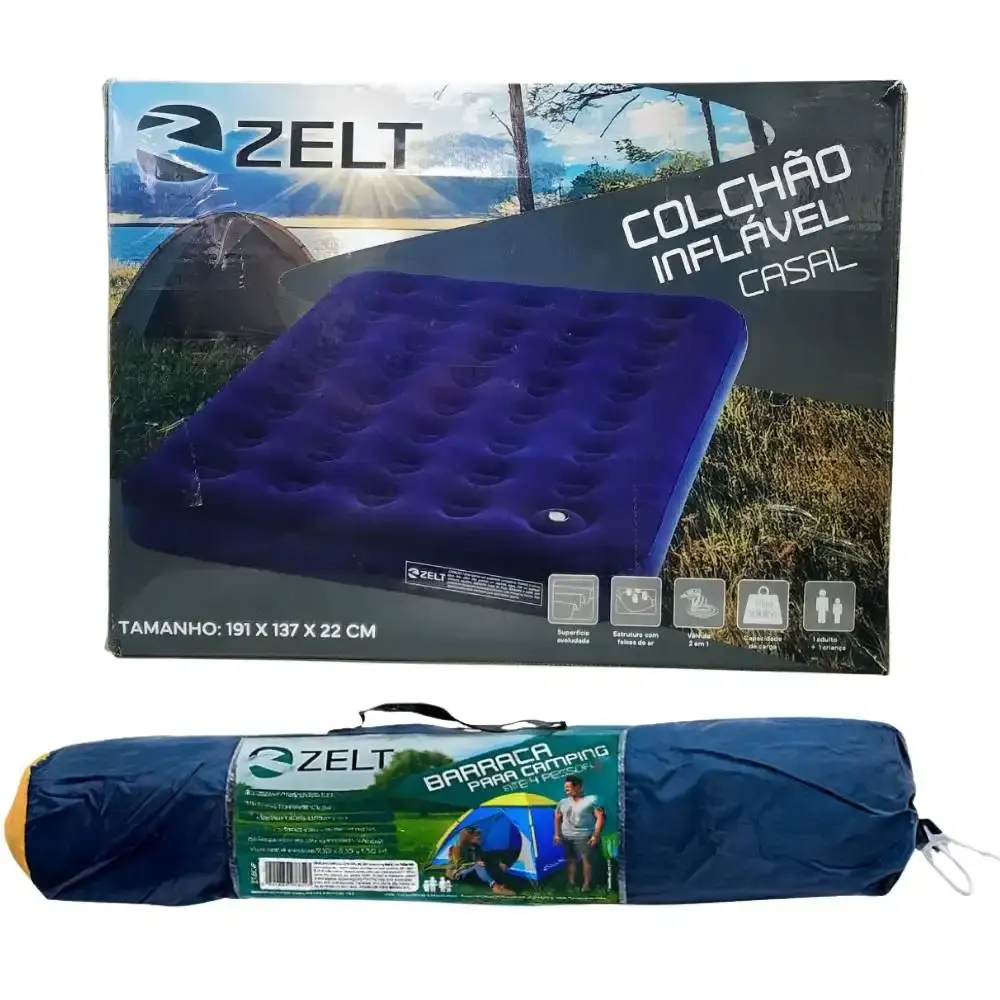 Barraca iglu camping para 4 pessoas 2,10 m com colchão inflável de casal azul Zelt — fotografia 11