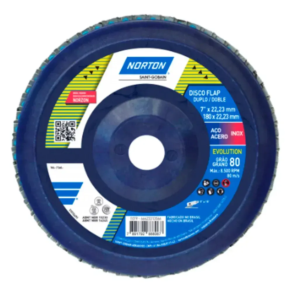 Lixa disco flap 7" 180 x 22MM G80 Norton — fotografia de referência