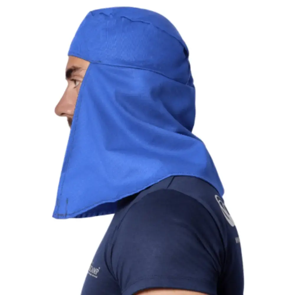 Touca soldador brim azul com elástico e velcro CA 49731 5 unidades Evald — fotografia 5