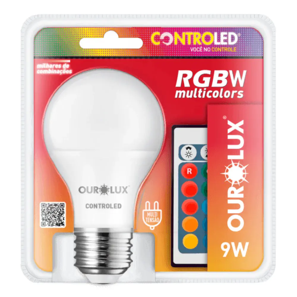 Lâmpada led multicor 9W rgbw bivolt E27 Ourolux — fotografia de referência