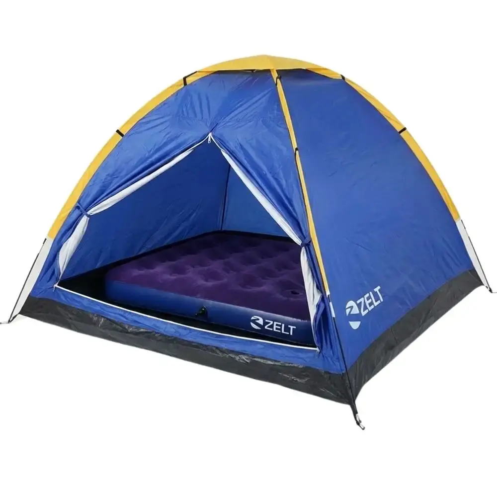 Barraca iglu camping para 4 pessoas 2,10 m com colchão inflável de casal azul Zelt — fotografia 3