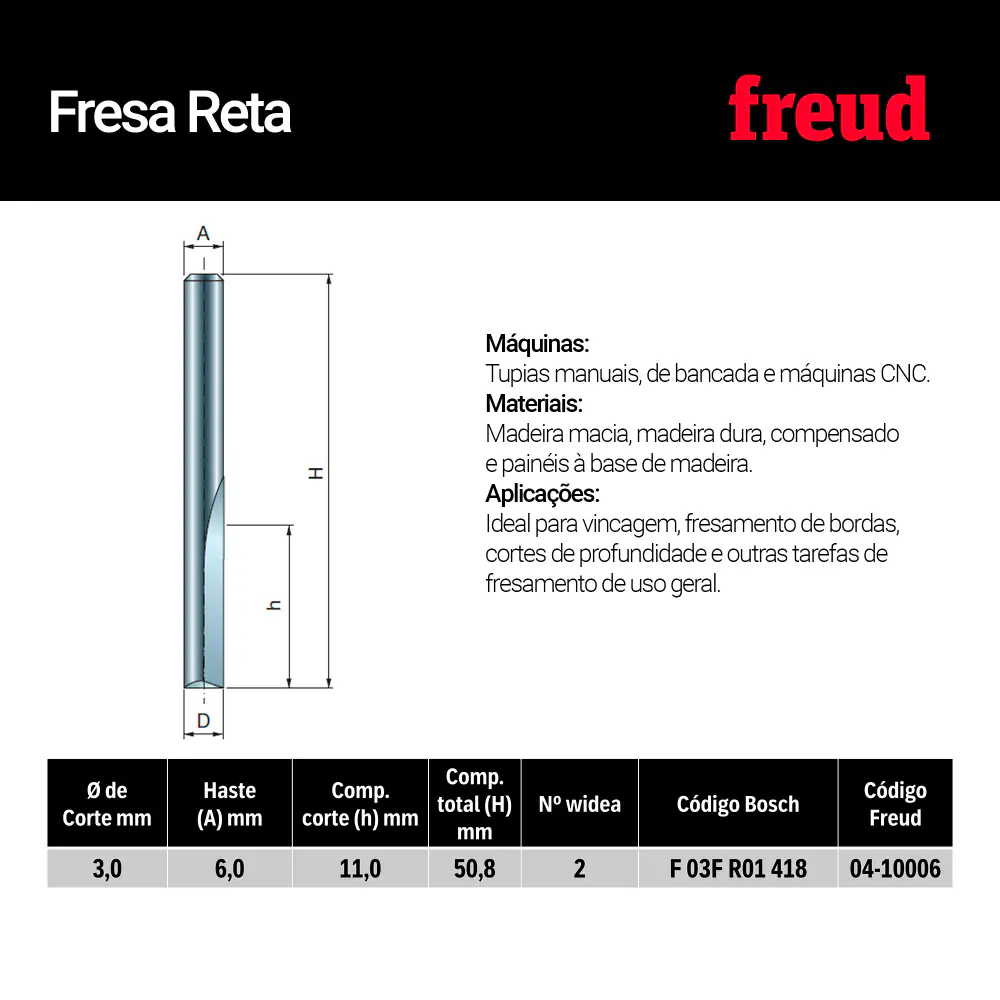 Fresa reta paralela corte de 11MM para tupia 04-10006P Freud — fotografia 7