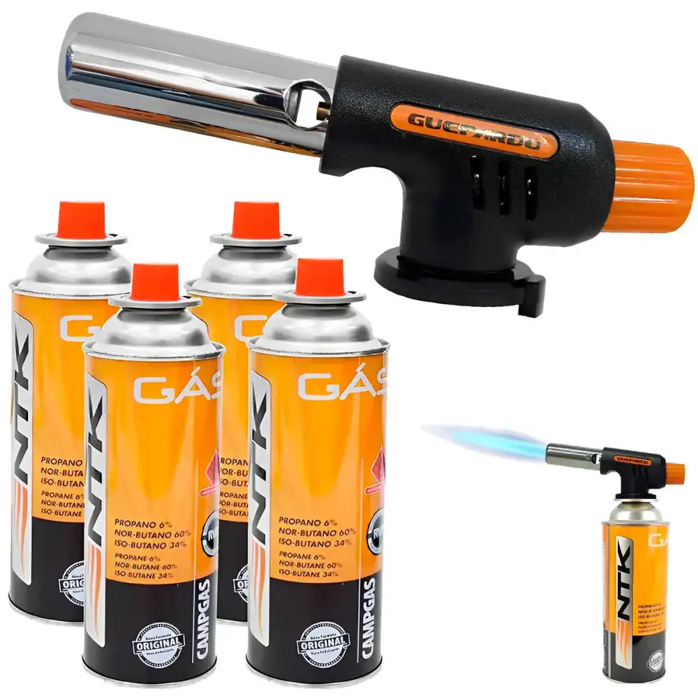 Maçarico compacto flame gun acendedor automático guepardo+ kit gás butano
