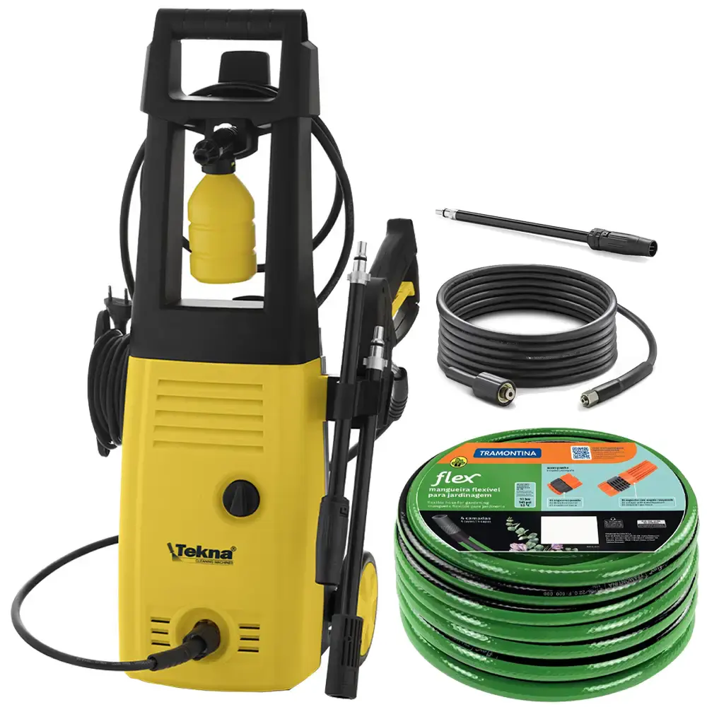 Lavadora de alta pressão 1400W shampoozeira rodas e mangueira 10M 220V Tekna — fotografia de referência
