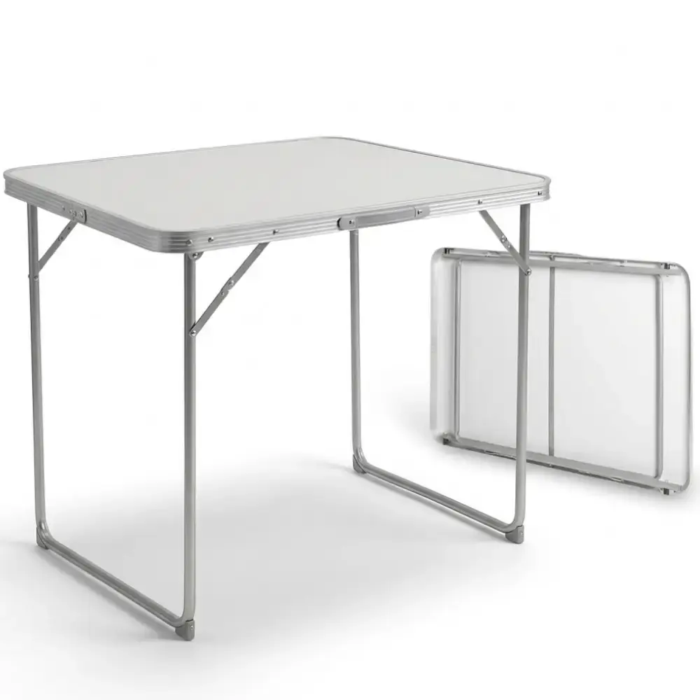 Mesa Prática Vira Maleta Camping de Alumínio 80cm x 60cm Branca ZELT