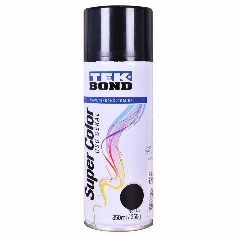 Tinta spray super color preto fosco 350ML Tekbond