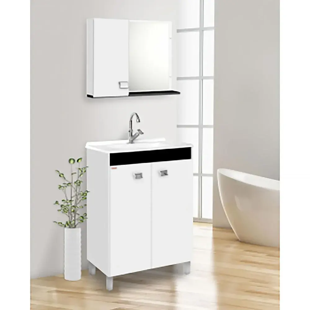 Kit gabinete econômico com pés branco/preto 60CM fabriban Fabribam