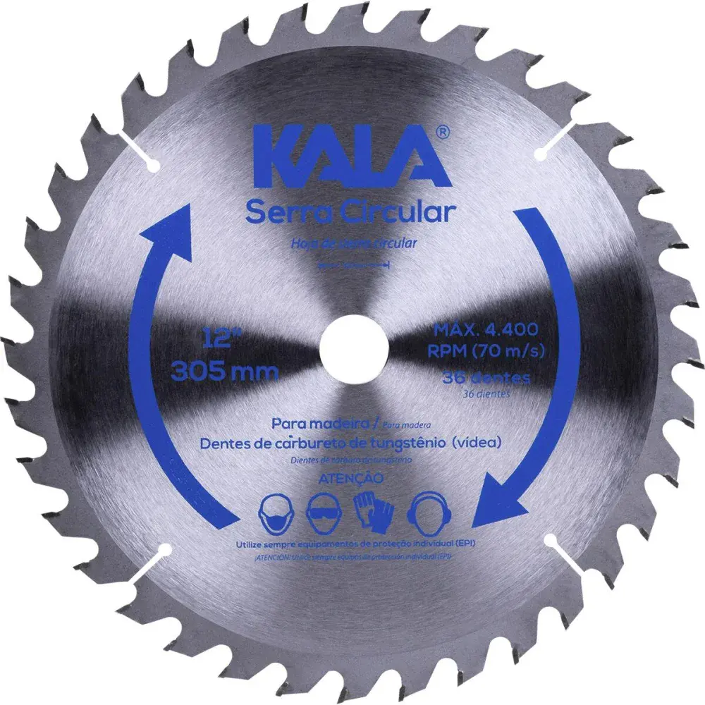 Disco serra circular 12” para madeira 36 dentes 4400RPM Kala — fotografia de referência