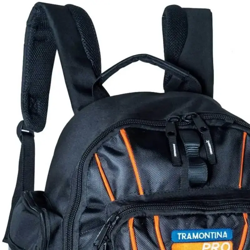 Bolsa em lona para ferramentas tipo mochila 23 bolsos base emborrachada Tramontina — fotografia 3