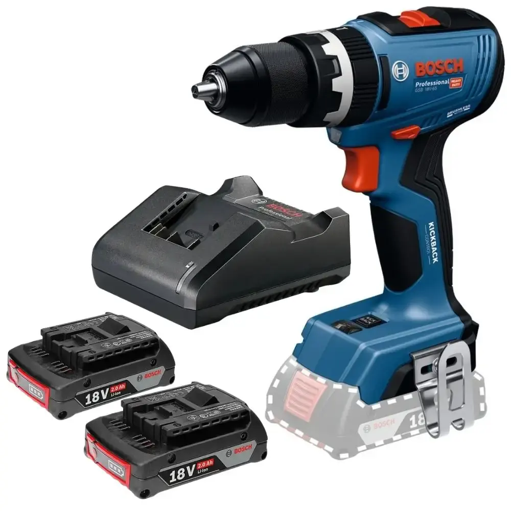 Parafusadeira furadeira de impacto 65NM 18V com 2 baterias 18V 2,0AH e carregador bivolt Bosch — fotografia de referência
