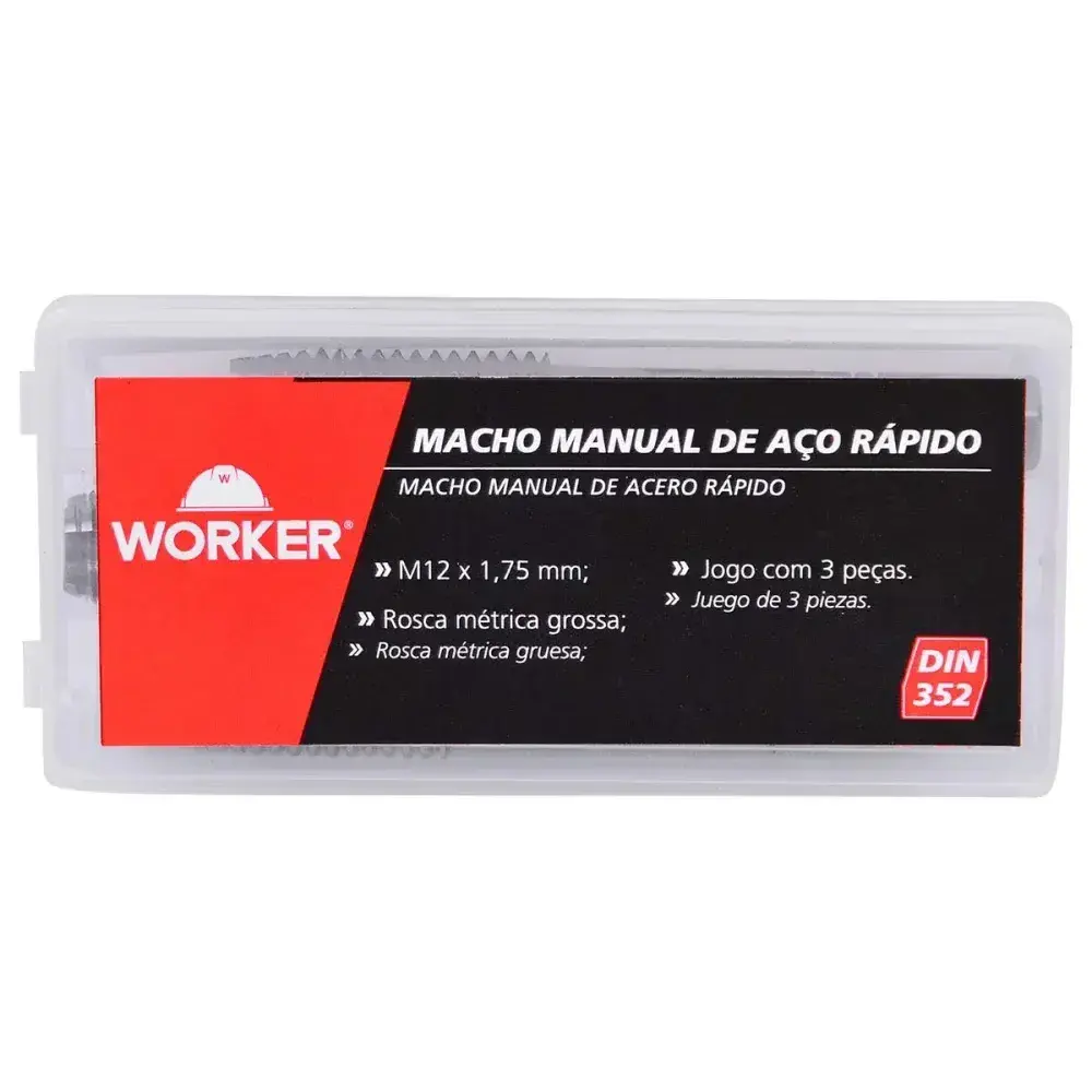 Jogo de macho manual DIN352 M12X1,75MM 3 peç Worker — fotografia 12