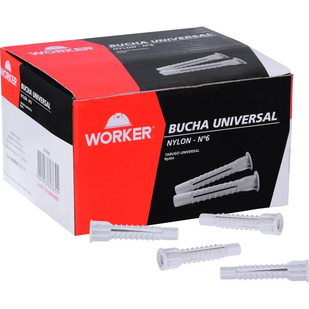 Bucha universal de nylon N°6 caixa 100 peças Worker — fotografia 4