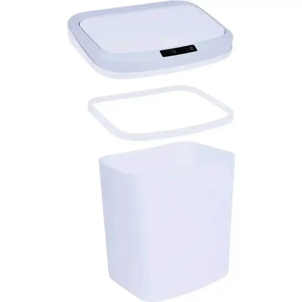 Lixeira automática branca 16 litros USB Kala com suporte para papel higiênico 3 rolos preto evald — fotografia 4