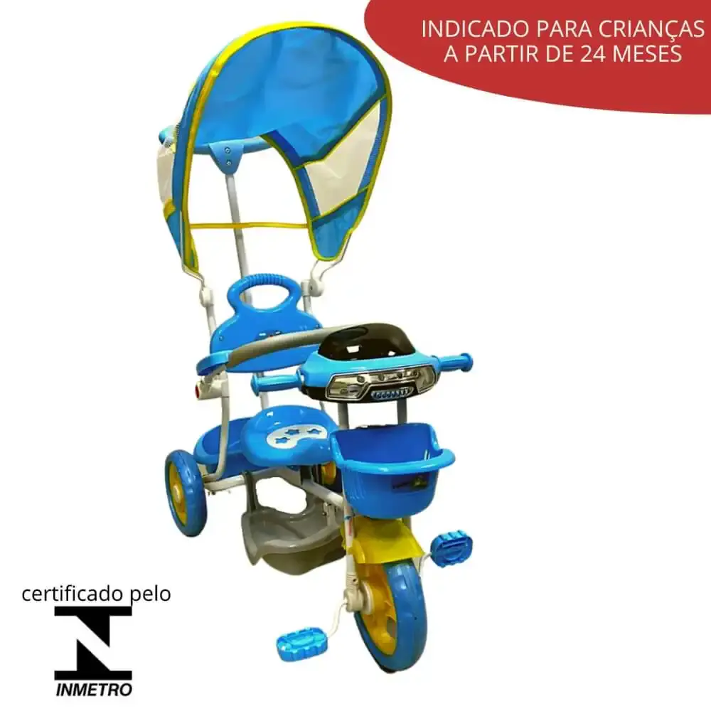 Triciclo motoca infantil passeio azul com empurrador e cobertura BW003-A ImportWay — fotografia 7