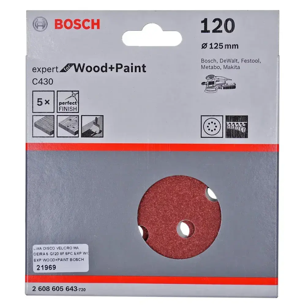 Lixa disco velcro para madeira 5 peç 125MM G120 Bosch — fotografia 7