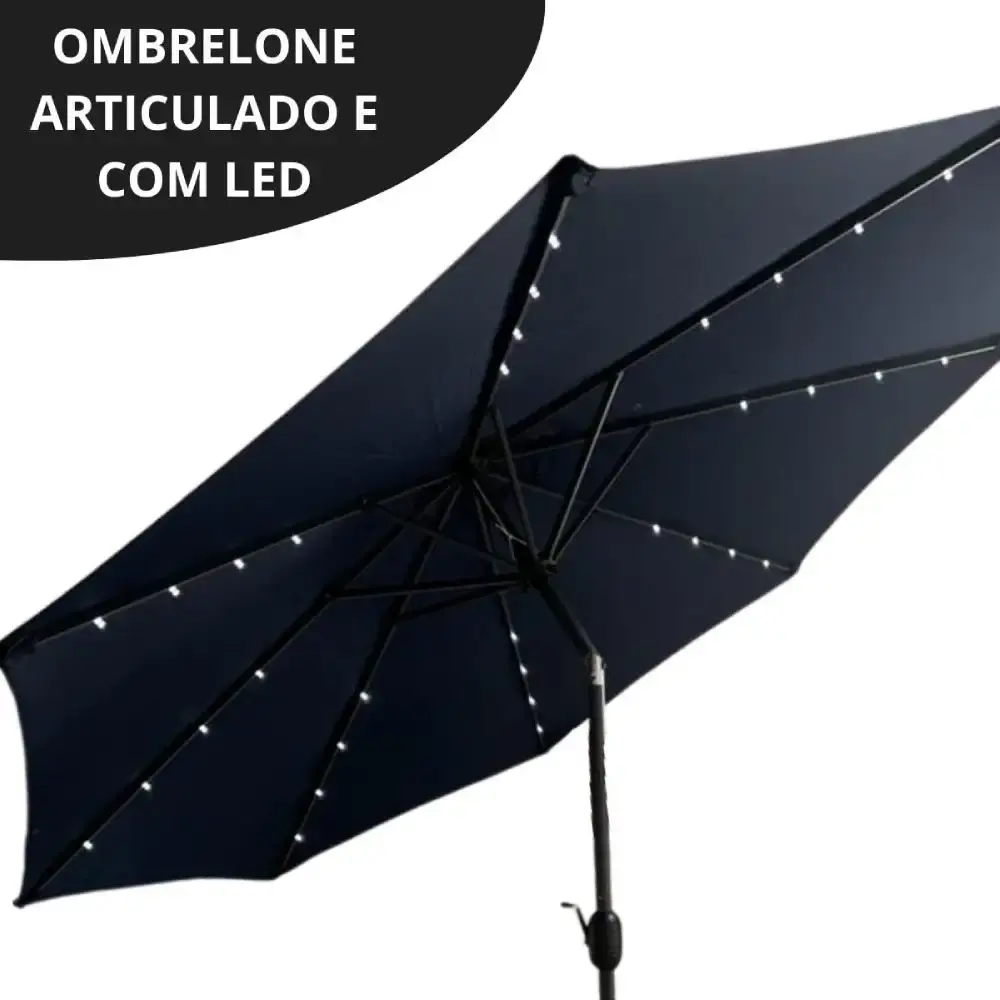Ombrelone Base 2,70 mts Articulado Led e Manivela Azul ou Cinza IMPORTWAY — fotografia 4