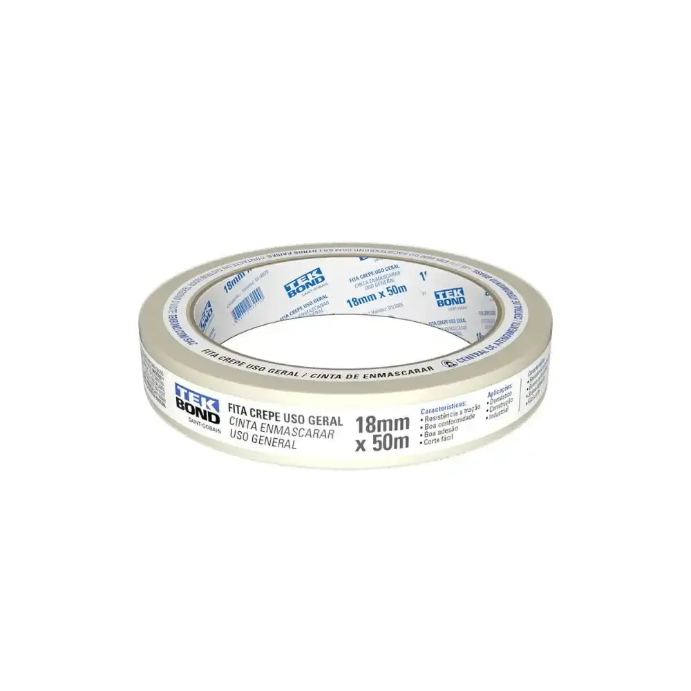 Fita Crepe 18 MM x 50 Metros Uso Geral TEKBOND TEK Bond