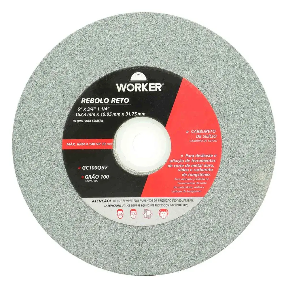 Rebolo reto para afiação 6 x 3/4 x 1.1/4 grão 100 Worker — fotografia 6