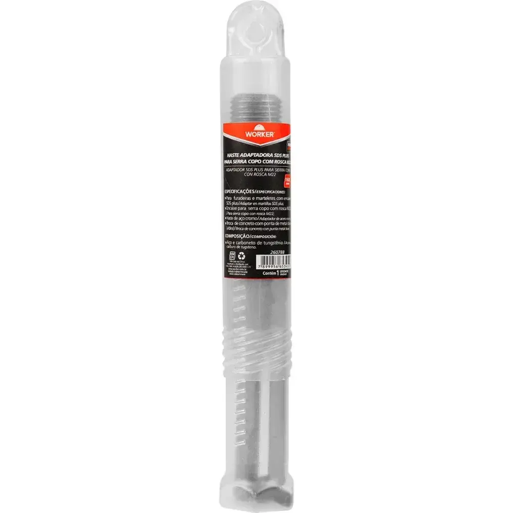 Haste adaptadora para serra copo com rosca M22 160MM Worker — fotografia 9