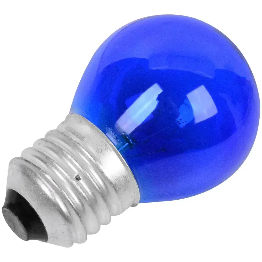 Lâmpada bolinha 15W E27 azul incandescente Liege 220V — fotografia 6