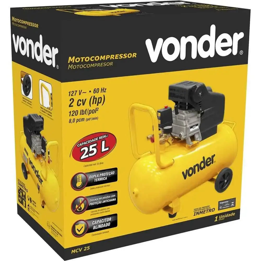 Compressor de ar portátil 8 pés 2 HP 25 litros MCV-25 Vonder 220 V — fotografia 4