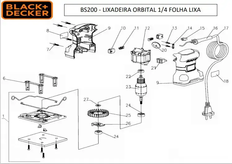 Estator para lixadeira BS200 220V original black&decker — fotografia 3
