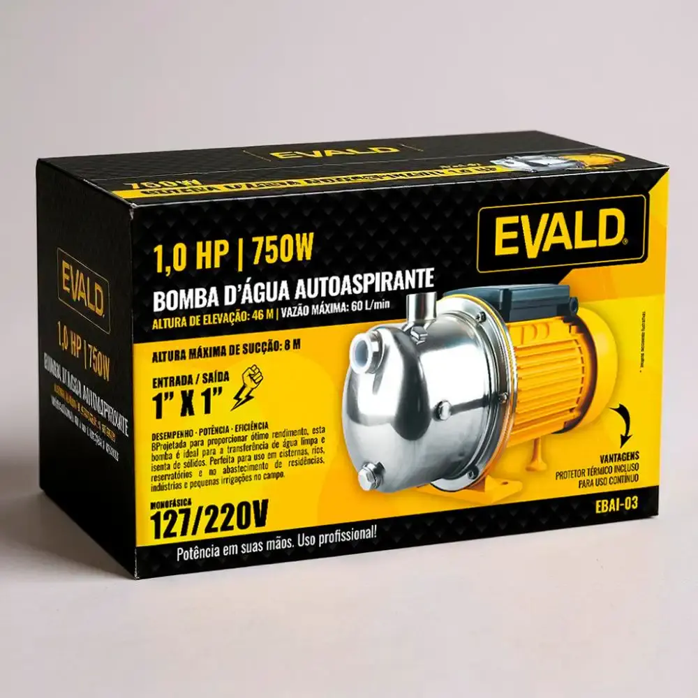 Bomba de água autoaspirante em inox 1CV 750W bivolt EBAI-03 Evald — fotografia 5
