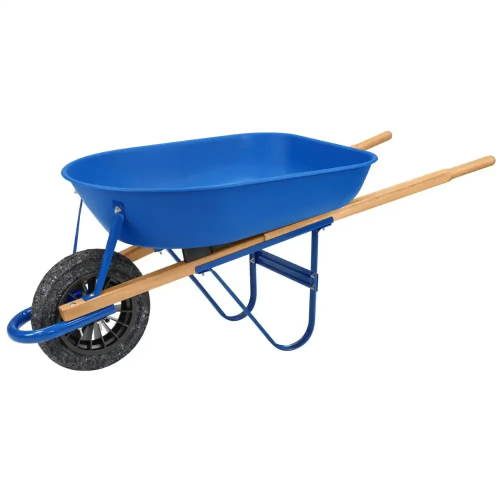 Carrinho de mão com caçamba plástica azul 50L Tramontina — fotografia de referência