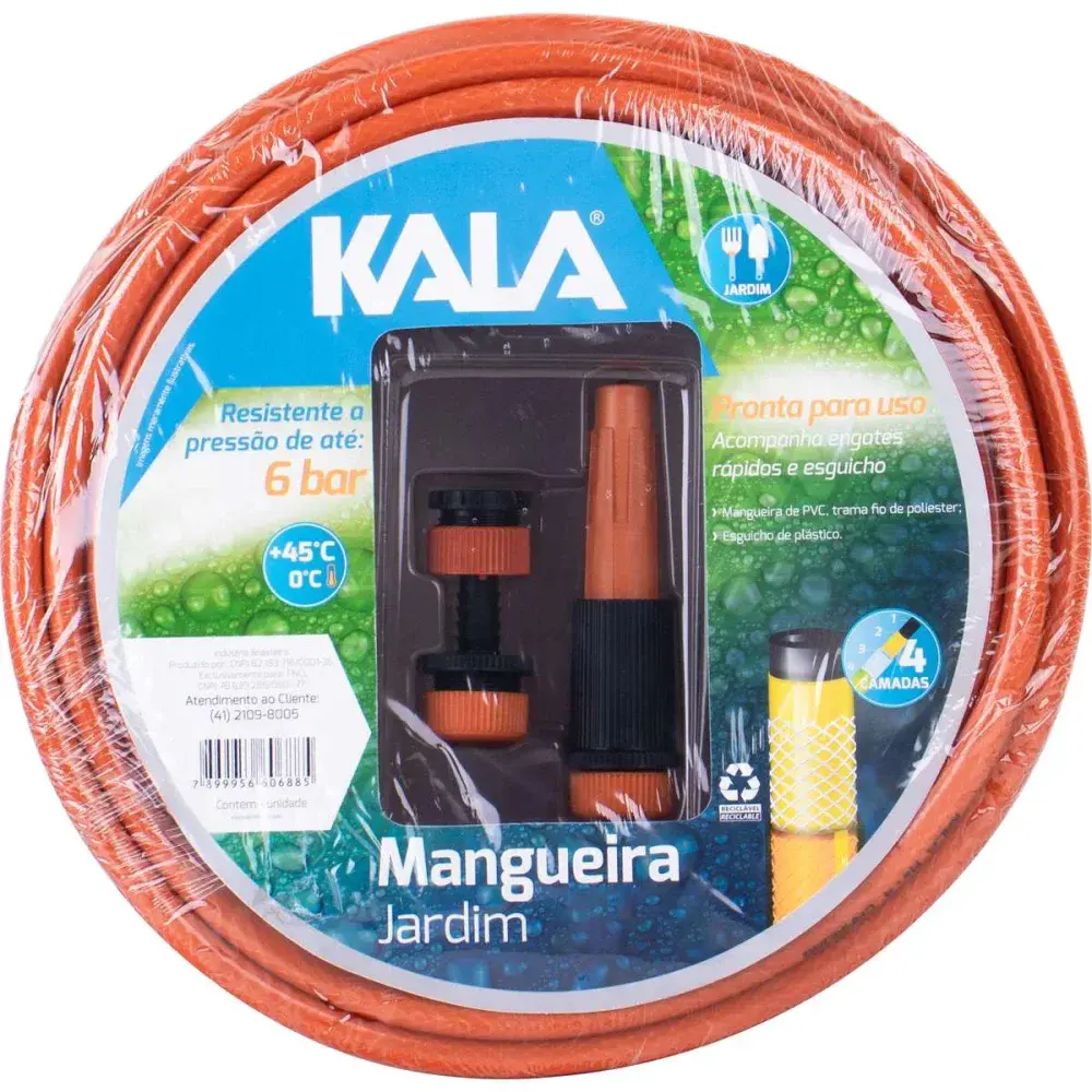 Kit mangueira jardim reforçada laranja 4 camadas 15M Kala — fotografia 5