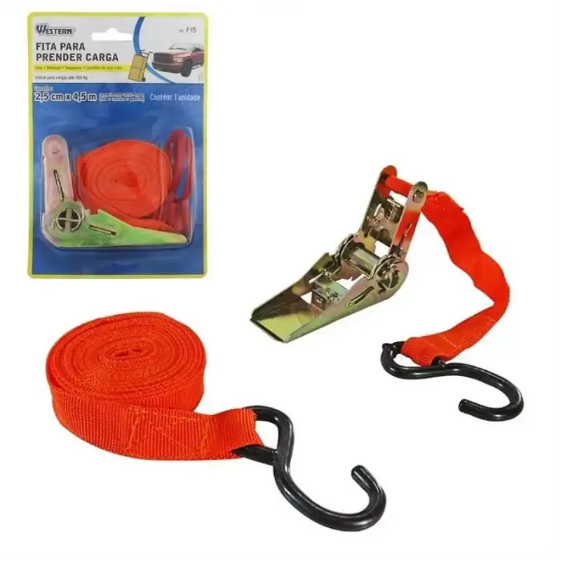 Cinta com Catraca para Amarração de Cargas até 100 KG 4.5 Metros x 2.5 CM F-15 WESTERN — fotografia 3