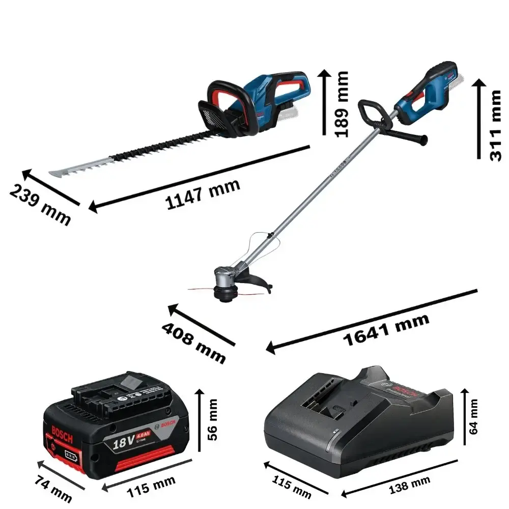 Aparador de grama GRT 18V-33 com aparador de cerca viva e bateria 18V 4,0AH carregador bivolt Bosch — fotografia 3