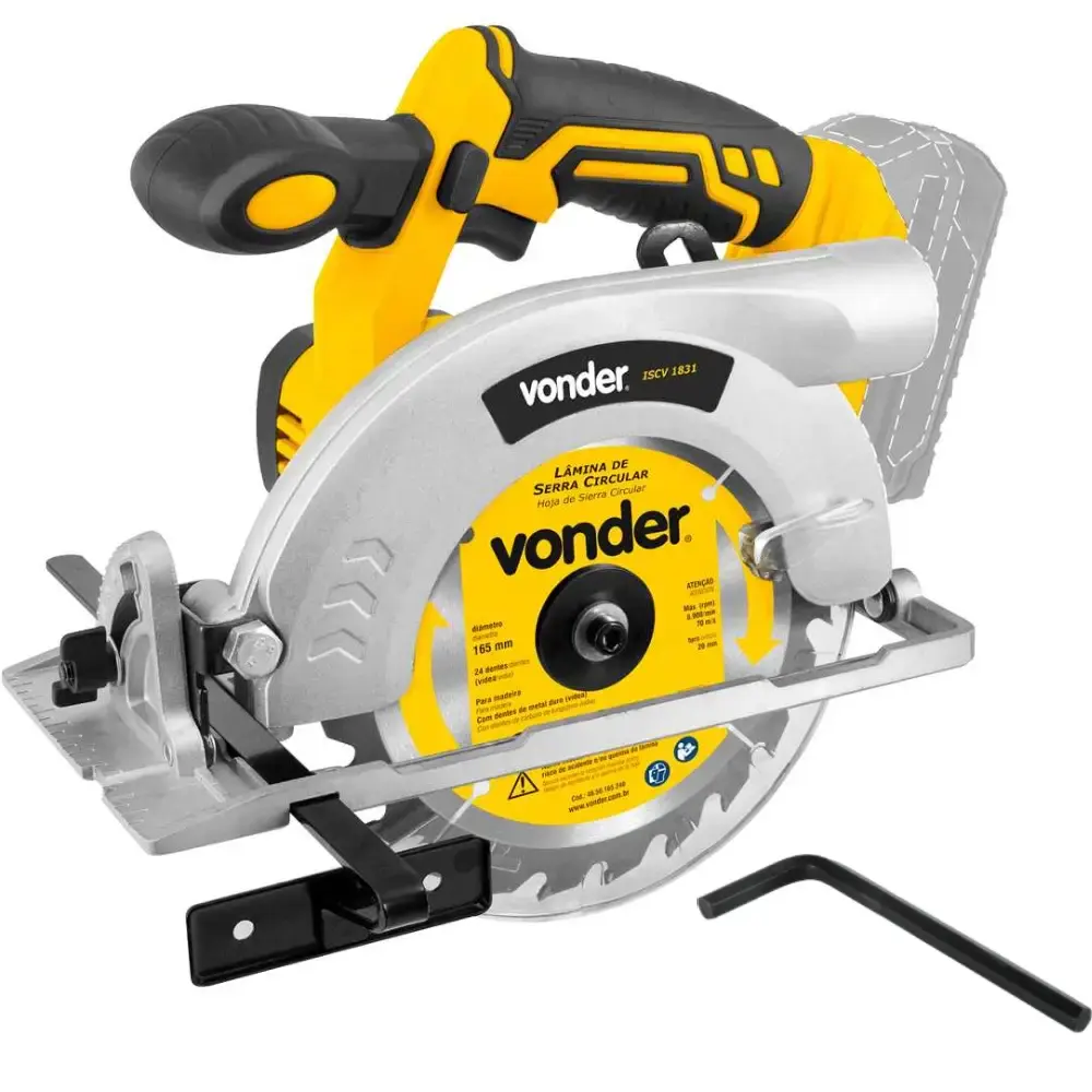 Serra circular 6,1/2 POL a bateria 18V sem bateria e carregador Vonder