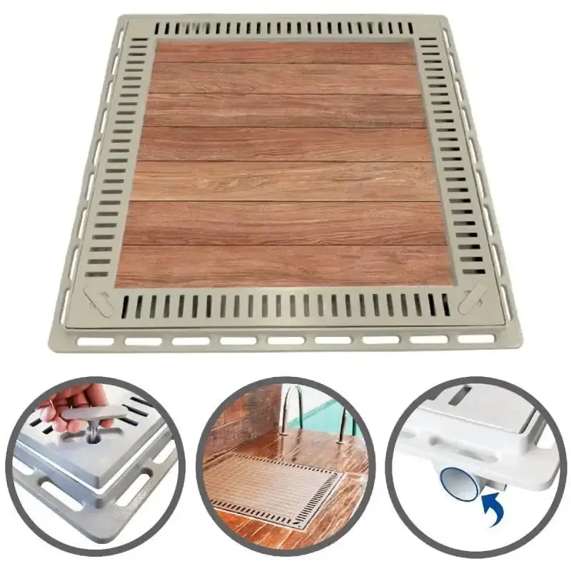 Tampão 80 x 80 CM Rebaixado com Grelha para Casa de Máquinas de Piscinas 3080 Bege GDA